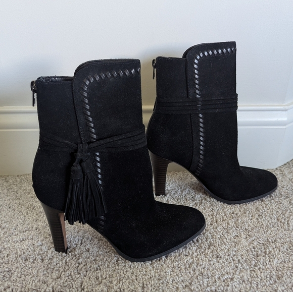 Coach Jessie Suede Silky Nappa Black Tassel Heeled Boots sz 7 - Picture 2 of 10